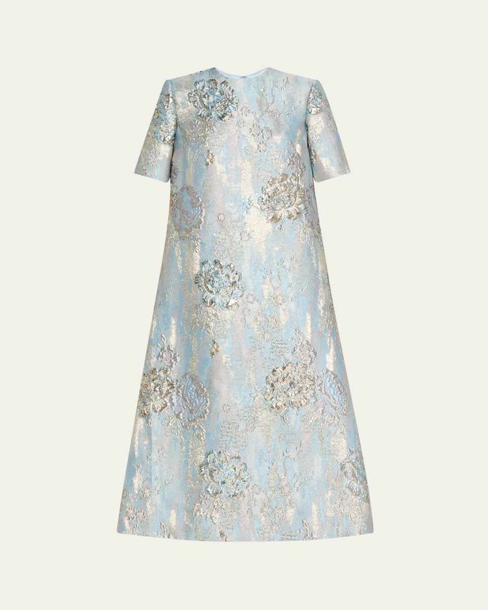 Metallic Floral Brocade Trapeze Dress